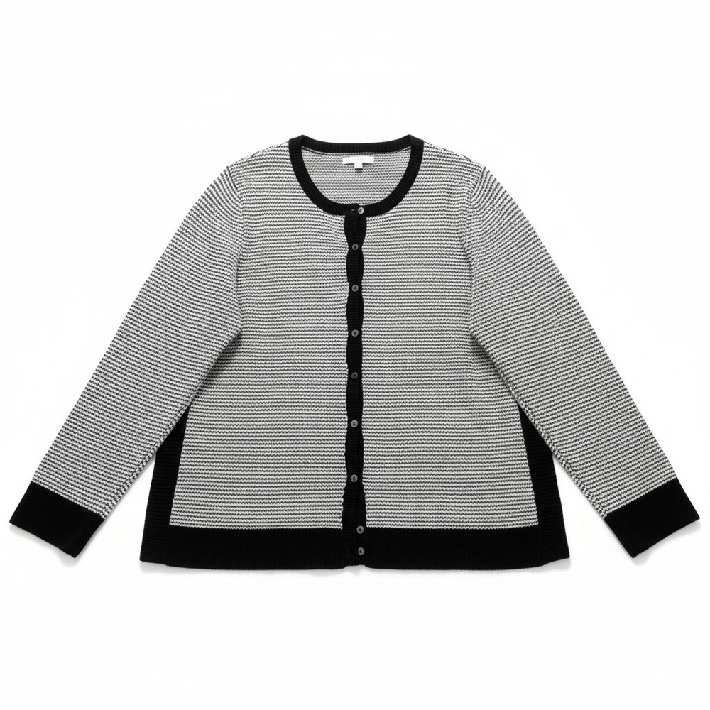 Croft & Barrow XL Black White Striped Cardigan Sweater Womens Casual Preppy Boho